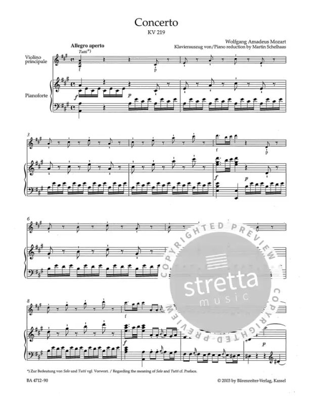 Concerto in major K. 219 de Wolfgang Amadeus Mozart | comprar en Stretta tienda de online