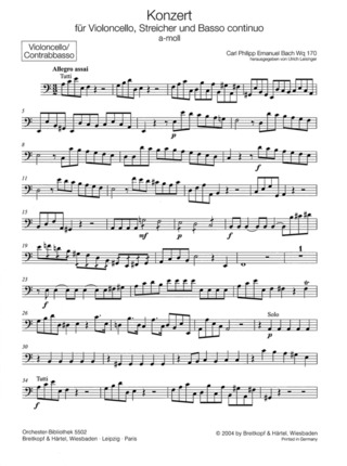 Carl Philipp Emanuel Bach: Konzert für Violoncello, Streicher und B.c. a-Moll Wq 170