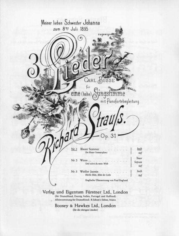 Richard Strauss - Drei Lieder nach Gedichten von Carl Busse H-Dur op. 31/1 (1896) (0)