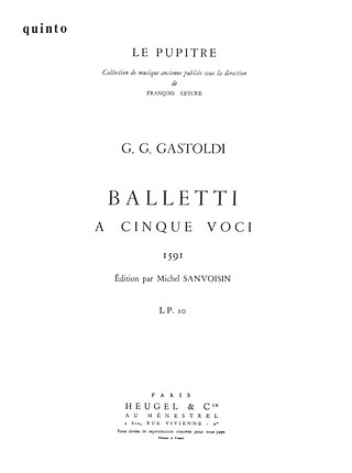 Giovanni Giacomo Gastoldi - Balletti A Cinque Voci Lp10