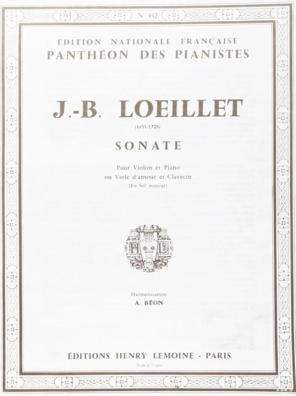 Jean-Baptiste Loeillet de Londres - Sonate en sol min.