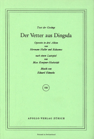 Eduard Künneke m fl. - Der Vetter aus Dingsda – Libretto