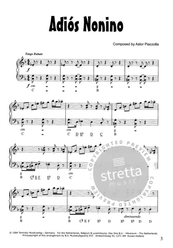 En segundo lugar hielo dramático Adiós Nonino de Astor Piazzolla | comprar en Stretta tienda de partituras  online