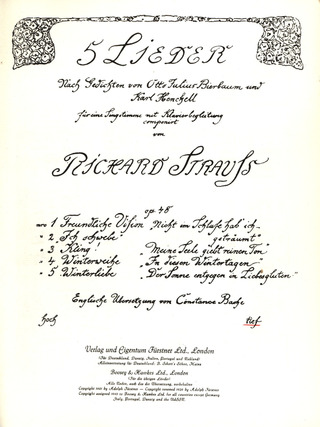 Richard Strauss: Fünf Lieder nach Gedichten von Otto Julius Bierbaum und Karl Henckell C-Dur op. 48/1 (1900)
