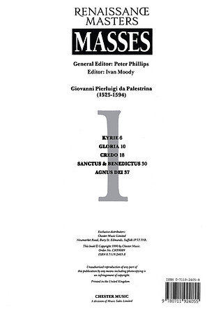 Giovanni Pierluigi da Palestrina: RENAISSANCE Masters Masses 1: Palestrina Mssa Ds Snctfcts SATB