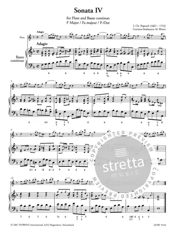 Pepusch Sonata IV for Flute & Basso Continuo Sheet Music Book & Play-Along CD 