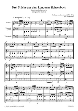 Wolfgang Amadeus Mozart: Drei Stücke aus dem Londoner Skizzenbuch