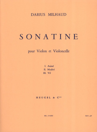 Darius Milhaud - Sonatine For Violin And Cello Op.324