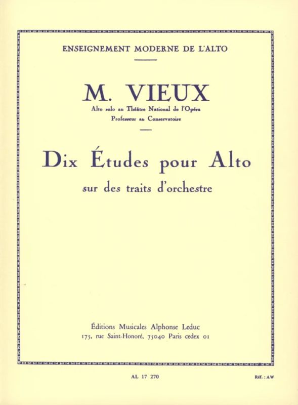 Marcel Vieux: 10 Studies For Viola