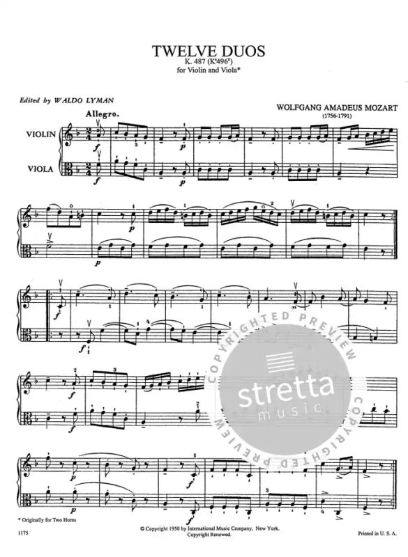 Wolfgang Amadeus Mozart: Zwölf Duos KV 487 (496a) (1)
