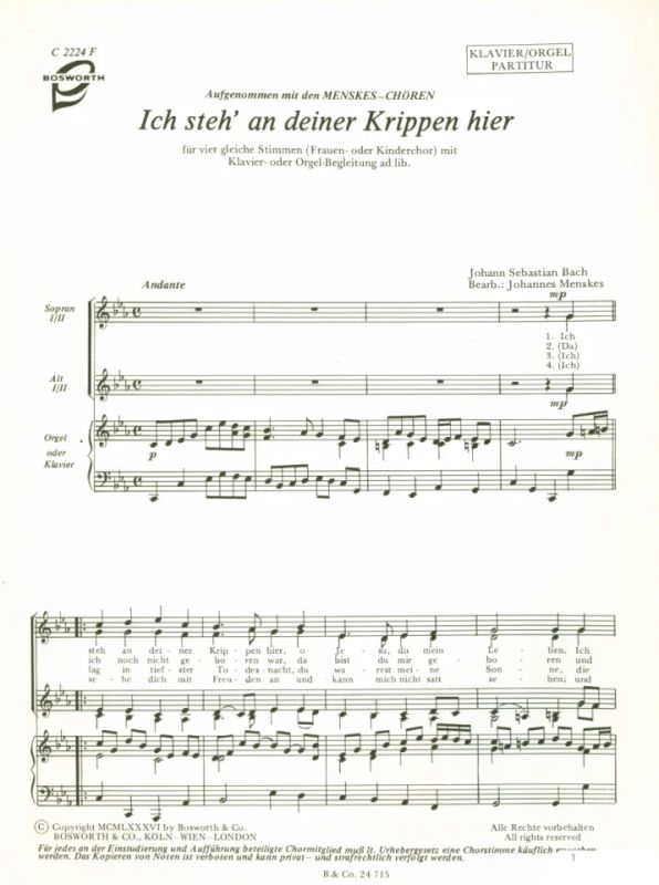 Johann Sebastian Bach - Ich steh' an deiner Krippen hier