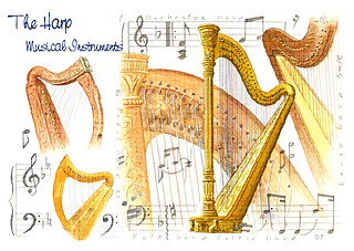 7x5 Greetings Card - Harp Design