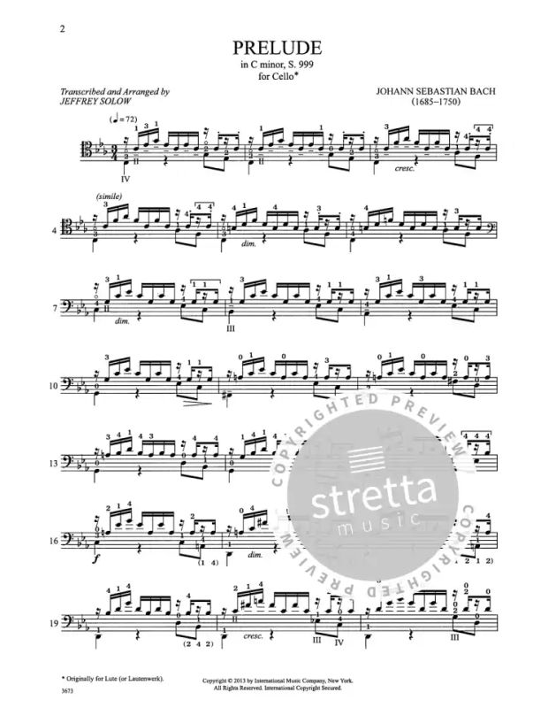 extremidades Arte equilibrado Prelude in C minor BWV 999 de Johann Sebastian Bach | comprar en Stretta  tienda de partituras online