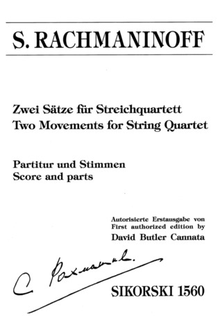 Sergei Rachmaninow: 2 Sätze für Streichquartett