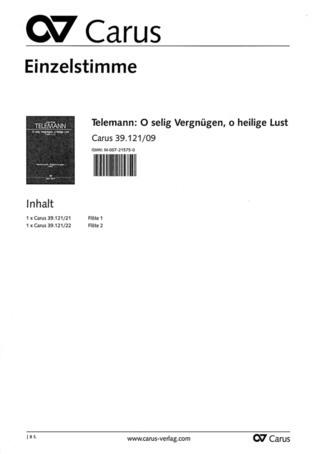 Georg Philipp Telemann - O selig Vergnügen, o heilige Lust TVWV 1:1212