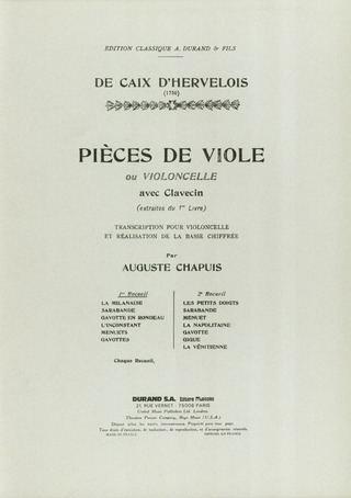 Louis de Caix d'Hervelois: Pièces de viole ou violoncelle et clavecin (cahier 1)