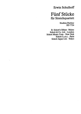 Erwin Schulhoff - Fünf Stücke für Streichquartett (1923)