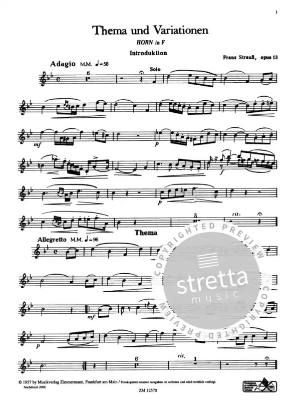 Thema und Variationen op. 13 von Franz Strauss | im Stretta Noten Shop  kaufen