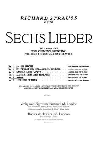 Richard Strauss - Sechs Lieder nach Gedichten von Clemens Brentano G-Dur op. 68/5 (1918)