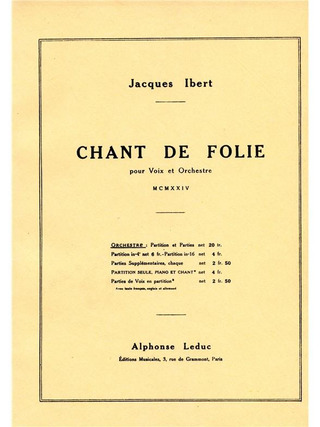 Jacques Ibert - Chant de Folie