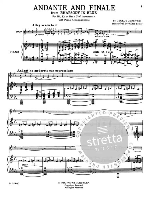 Rhapsody In Blue Andante Finale From George Gershwin Buy Now In Stretta Sheet Music Shop