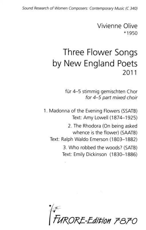 Vivienne Olive - Three Flower Songs by New England Poets