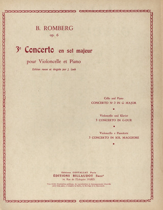 Bernhard Romberg - Concerto Nø3 En Sol Majeur Opus 6