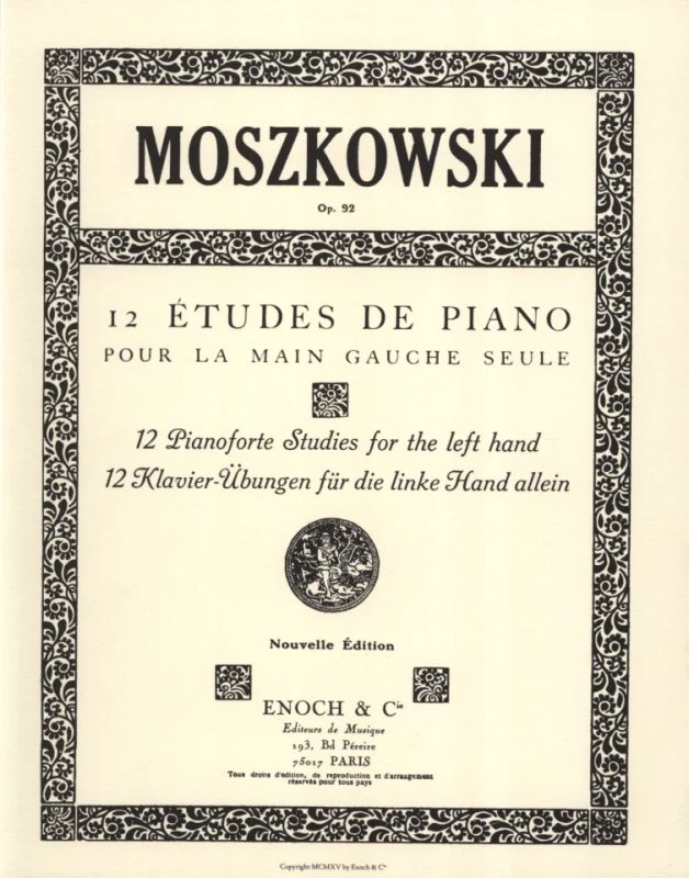 Moritz Moszkowski - 12 Etudes De Piano Pour La Main Gauche Op 92