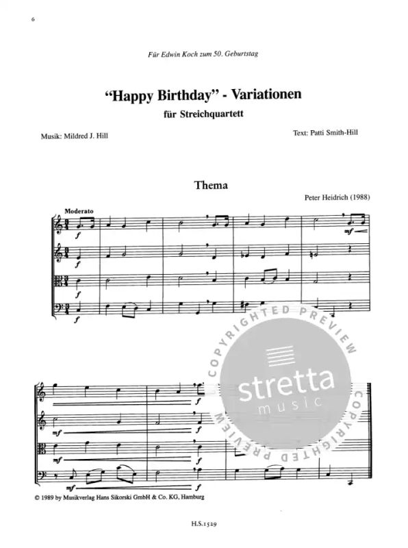 Heidrich Peter - Happy Birthday-Variationen für Streichquartett