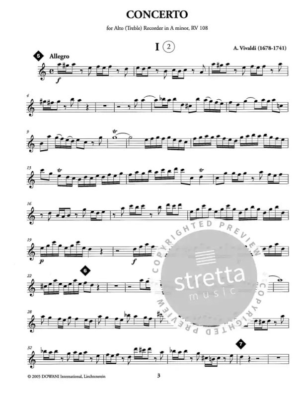 Antonio Vivaldi - Alto (Treble) Recorder Concerto in A Minor, RV 108 (1)