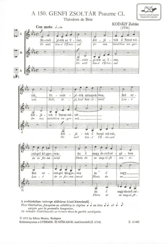 Zoltán Kodály - Geneva Psalm 150 (Or soit loue l'Éternel)