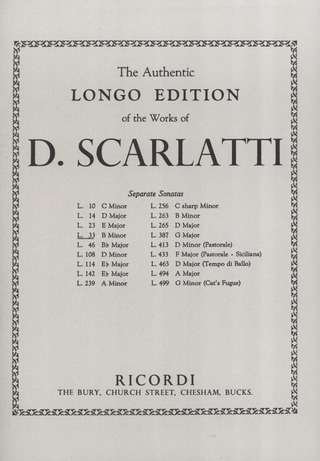 Domenico Scarlatti: Sonata H-Moll L 33 K 87