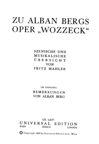 Fritz Mahler: Zu Alban Bergs Oper "Wozzeck"