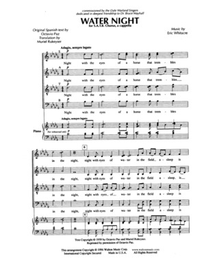Eric Whitacre: Whitacre Water Night Satb A Cappella