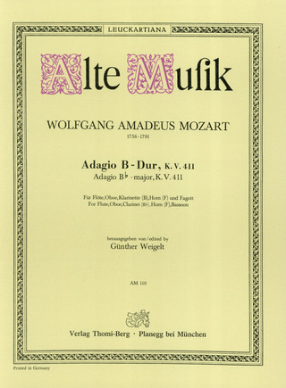 Wolfgang Amadeus Mozart: Adagio B-Dur KV 411