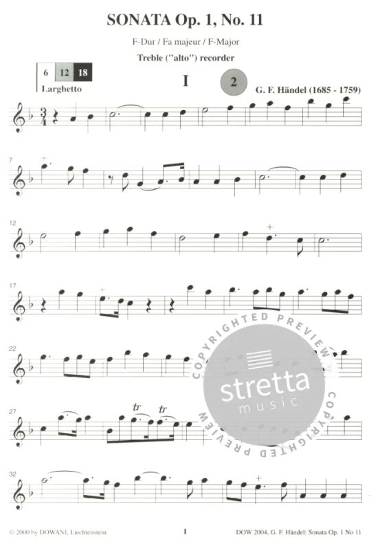 Georg Friedrich Händel - Sonate für Altblockflöte und Basso continuo op. 1 Nr. 11 in F-Dur