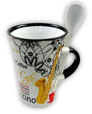 Cappuccino Tasse – Saxophon mit Löffel