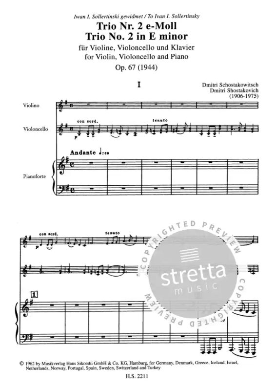 Banco Anormal violín Trio Nr. 2 e-Moll op. 67 from Dmitri Shostakovich | buy now in the Stretta sheet  music shop