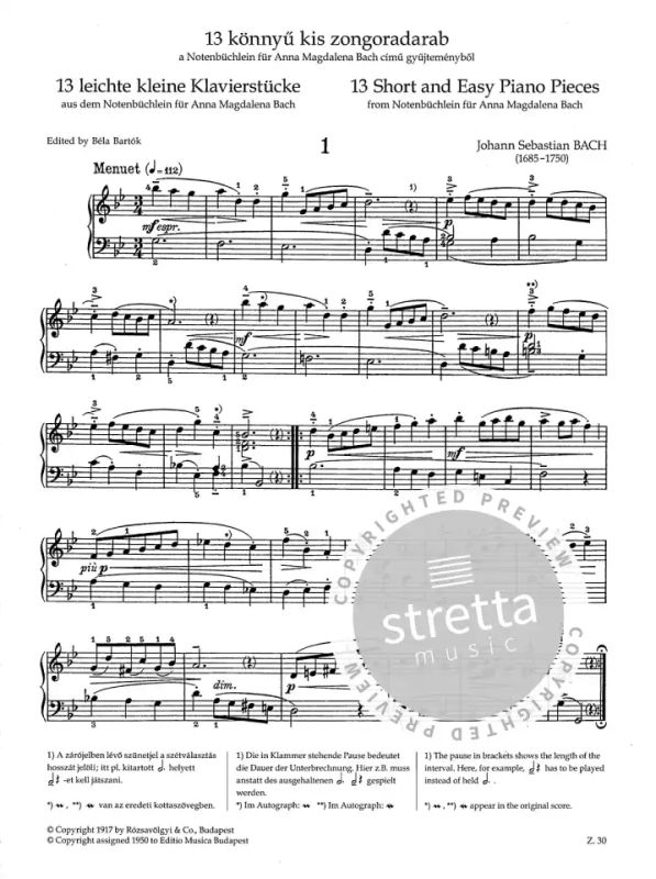Johann Sebastian Bach: 13 leichte Stücke aus dem "Notenbüchlein für Anna Magdalena Bach" (1)