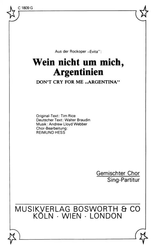Andrew Lloyd Webber - Wein nicht um mich, Argentinien