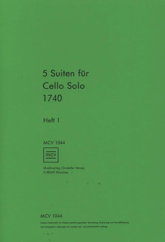 Anonymus - 5 Suiten für Cello Solo von 1740