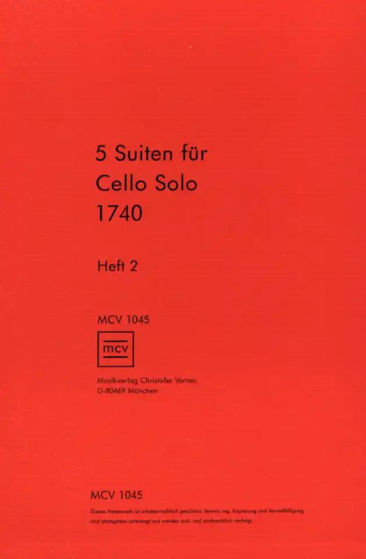 Anonymus - 5 Suiten für Cello Solo von 1740