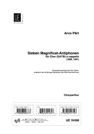 Arvo Pärt - Sieben Magnificat-Antiphonen