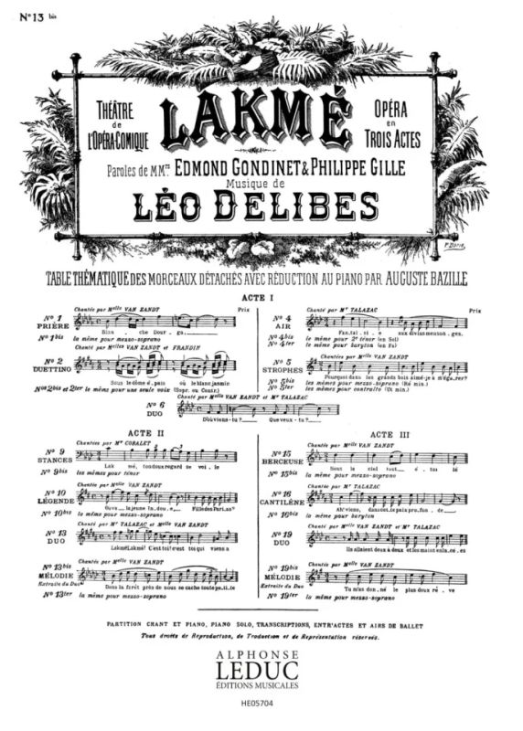 Léo Delibes - Lakme No 13 Bis Melodie Soprano Solo & Piano