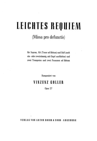 Goller Vinzenz - Leichtes Requiem Op 27