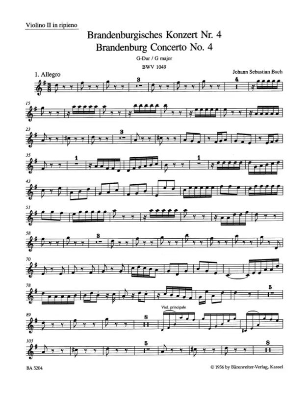Johann Sebastian Bach - Brandenburgisches Konzert Nr. 4 G-Dur BWV 1049