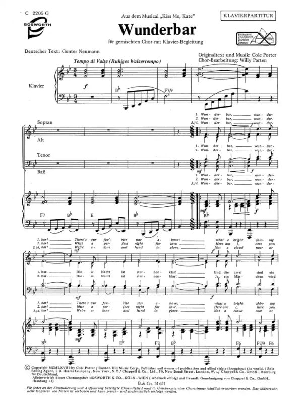 Wunderbar (aus Kiss Kate) from Cole Porter | buy now in the Stretta sheet music shop