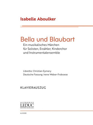 Isabelle Aboulker: Bella und Blaubart, Vocal score