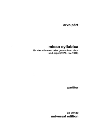 Arvo Pärt - Missa syllabica