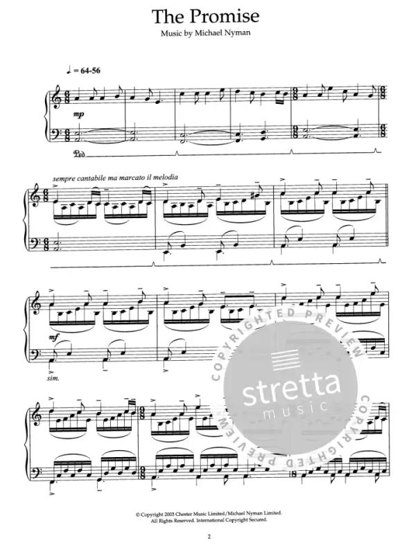 Estimar Lleno Calle principal The Promise from Michael Nyman | buy now in the Stretta sheet music shop